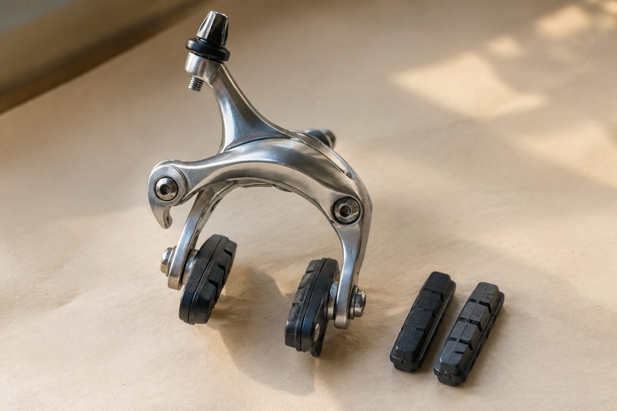 Dual-pivot road rim brake caliper with spare pad inserts